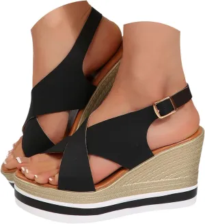 Women's Espadrilles Platform Sandals 2025 Orthopedic Open Toe X-Strap Hollow Out Slingback Adjustable Ankle Strap Sandal Summer Arch Support Shoes Ladies Cushion Footbed Non-Slip Daily Wear Shoe