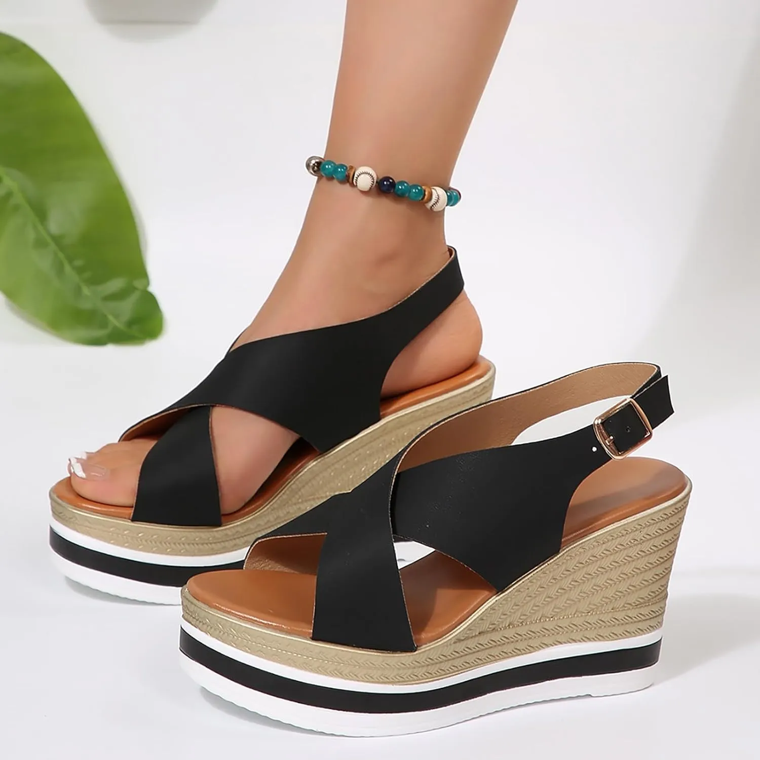 Women's Espadrilles Platform Sandals 2025 Orthopedic Open Toe X-Strap Hollow Out Slingback Adjustable Ankle Strap Sandal Summer Arch Support Shoes Ladies Cushion Footbed Non-Slip Daily Wear Shoe