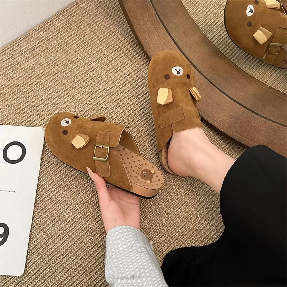 Women's Genuine Suede & Leather Mule Slippers Slip On Buckle Clogs with Soft Natural Rubber Cork Footbed Comfort Arch Support Potato Shoes for Women