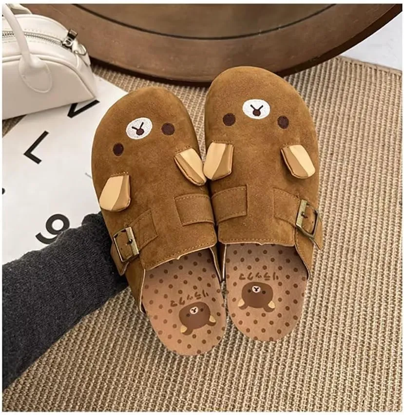 Women's Genuine Suede & Leather Mule Slippers Slip On Buckle Clogs with Soft Natural Rubber Cork Footbed Comfort Arch Support Potato Shoes for Women