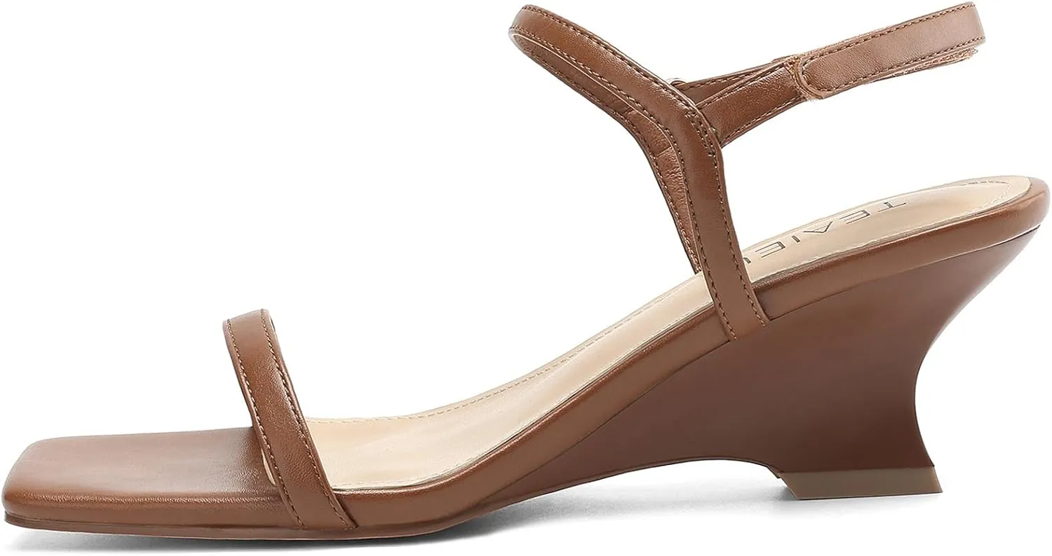 Women's Heels Wedges Sandals Low Block Sandal Square Open Toe Heels for Women with Ankle Strap Comfort Party Dress Shoes