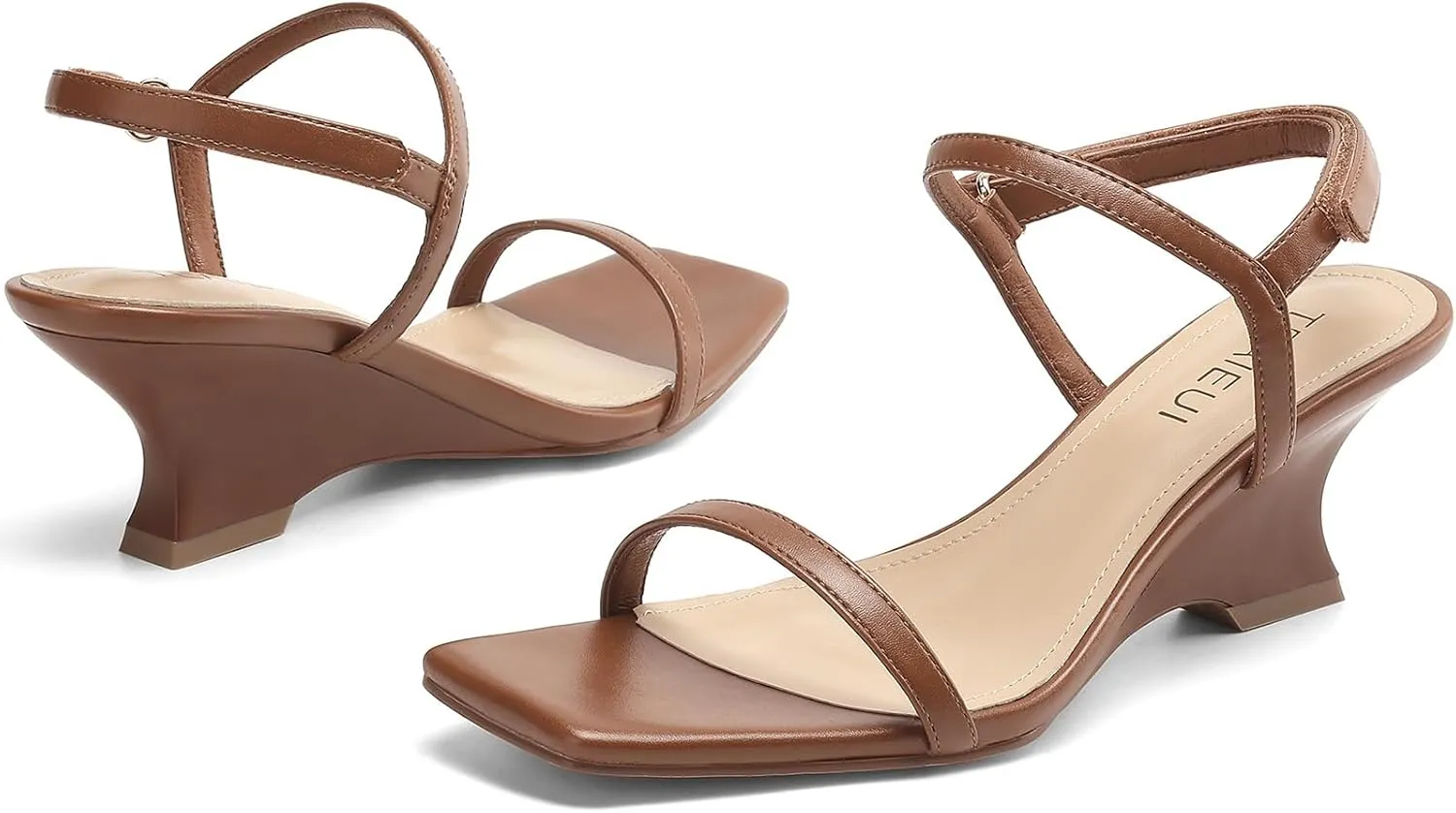 Women's Heels Wedges Sandals Low Block Sandal Square Open Toe Heels for Women with Ankle Strap Comfort Party Dress Shoes