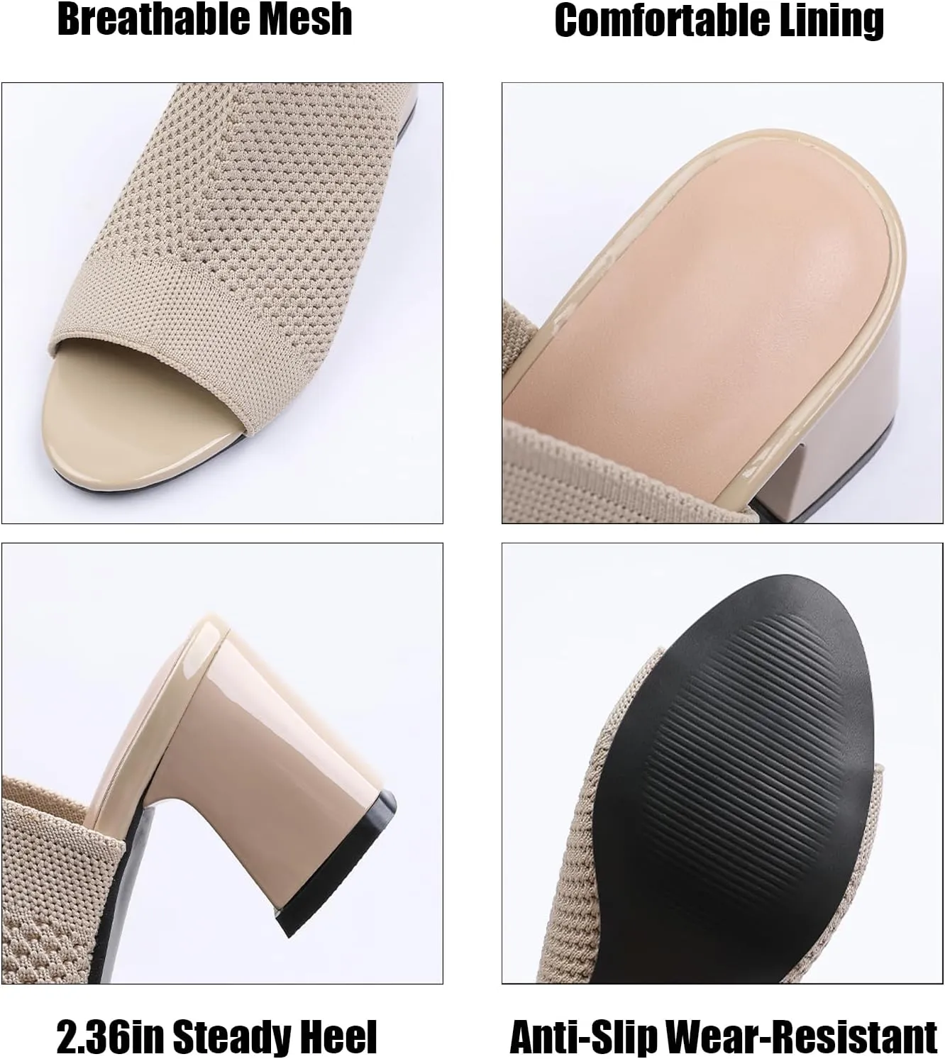 Women'S Knit Stretchy Fish Mouth Chunky Heel Sandals With Adjustable Ankle Strap Fashion Comfortable Mesh Breathable Slingback Block Heel Sandals Summer Casual Work Office Wedding Dressy Pumps