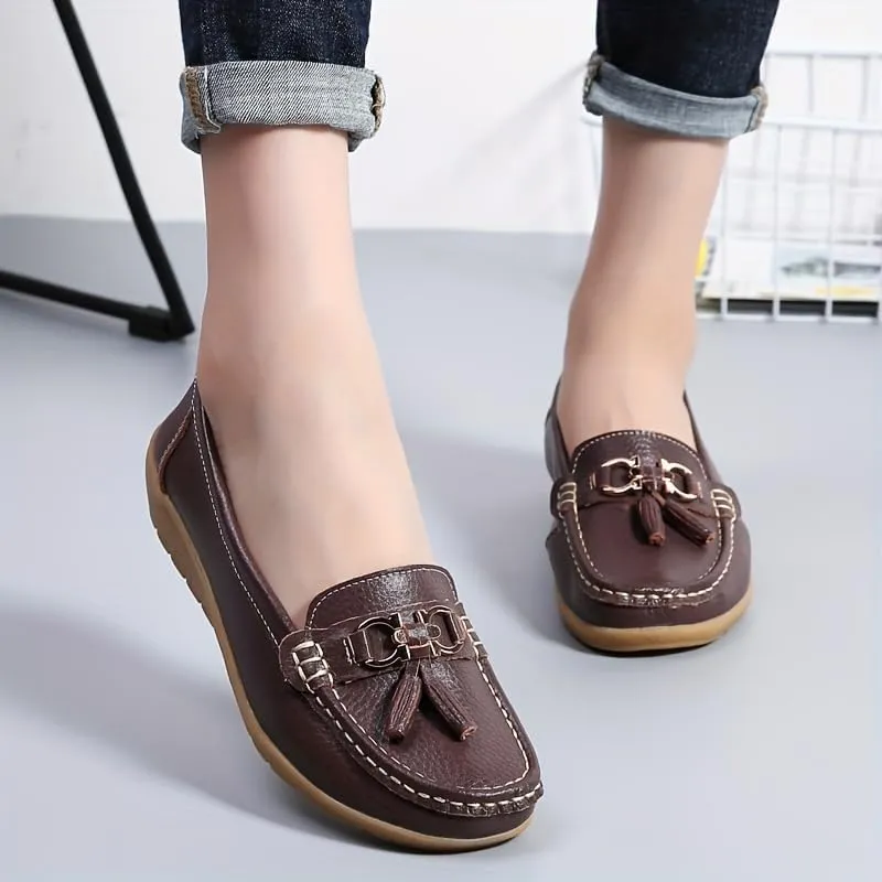 Women's Low Wedge Loafers, Lightweight Anti-Slip Slip On Shoes, Solid Color Soft-Sole Flats