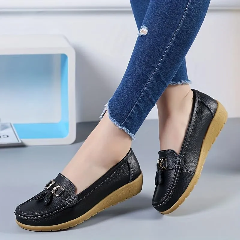 Women's Low Wedge Loafers, Lightweight Anti-Slip Slip On Shoes, Solid Color Soft-Sole Flats
