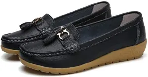 Women's Low Wedge Loafers, Lightweight Anti-Slip Slip On Shoes, Solid Color Soft-Sole Flats