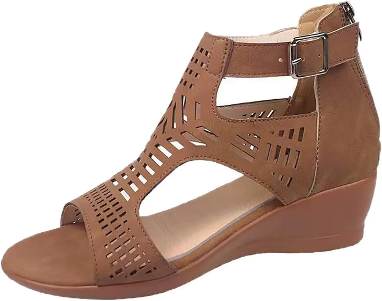 Womens Low Wedge Sandals Breathable Hollowed Out Dressy Casual Slides Sandals Orthopedic Comfort Summer Shoes with Zipper for All Occasions: Casual, Work, Party