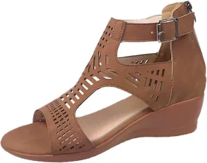 Womens Low Wedge Sandals Breathable Hollowed Out Dressy Casual Slides Sandals Orthopedic Comfort Summer Shoes with Zipper for All Occasions: Casual, Work, Party