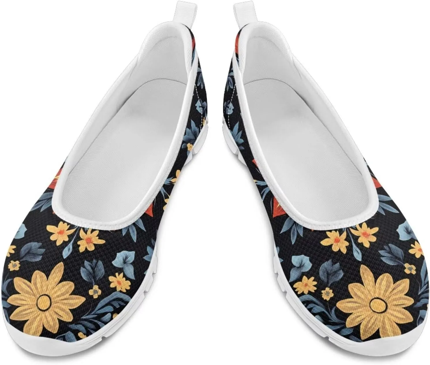 Women's Mesh Flats Shoes Breathable Slip on Shoes Casual Flats Comfortable Walking Shoes White Sole