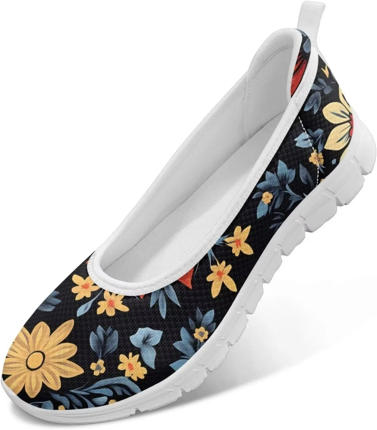 Women's Mesh Flats Shoes Breathable Slip on Shoes Casual Flats Comfortable Walking Shoes White Sole