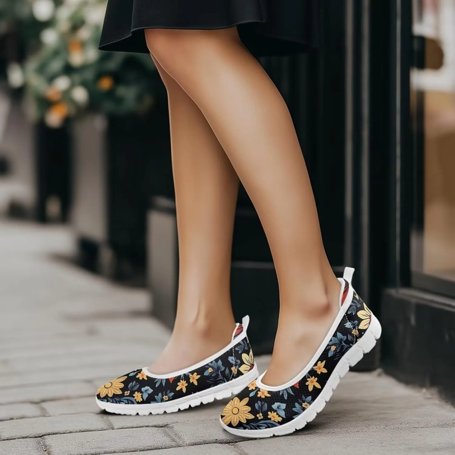 Women's Mesh Flats Shoes Breathable Slip on Shoes Casual Flats Comfortable Walking Shoes White Sole