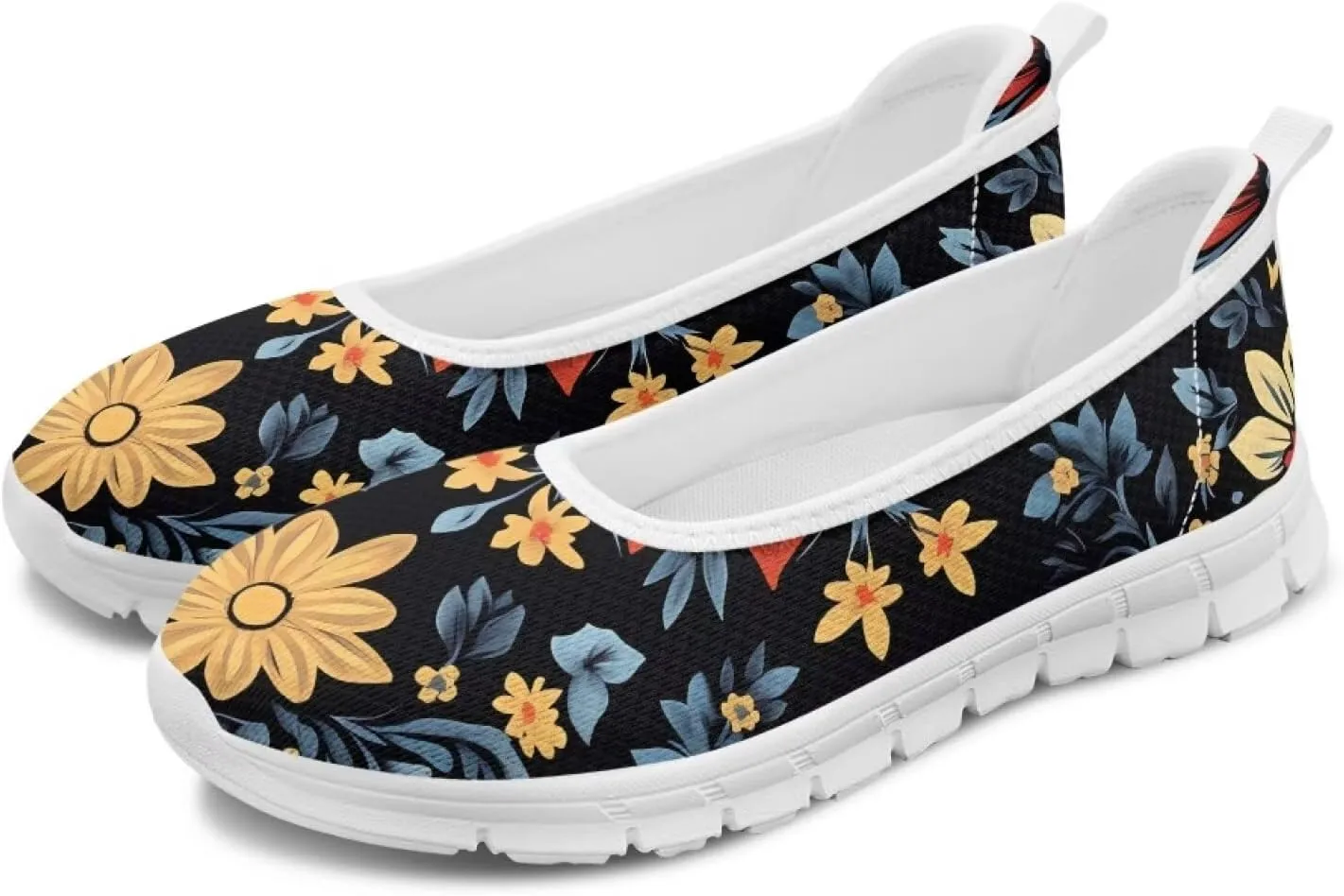 Women's Mesh Flats Shoes Breathable Slip on Shoes Casual Flats Comfortable Walking Shoes White Sole