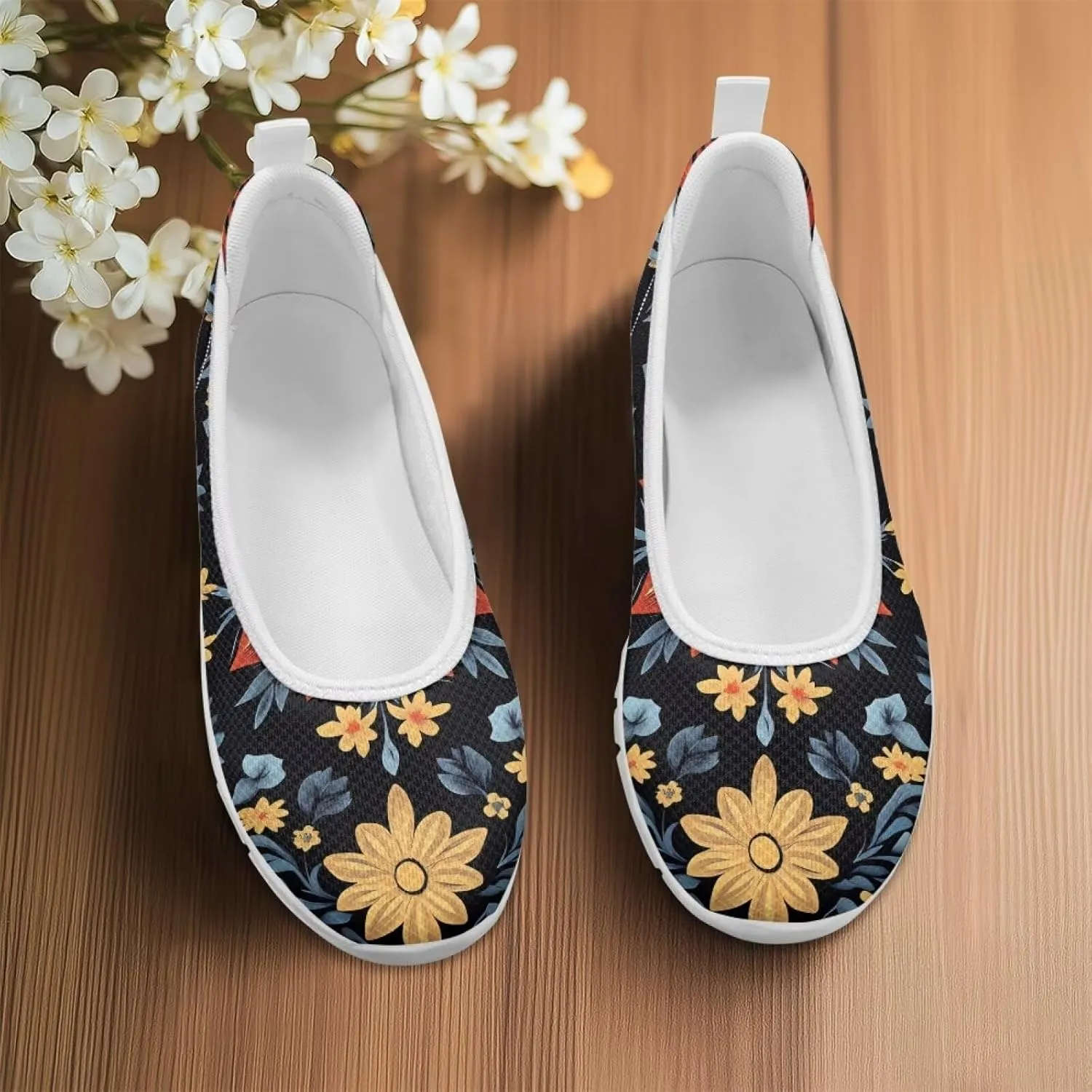 Women's Mesh Flats Shoes Breathable Slip on Shoes Casual Flats Comfortable Walking Shoes White Sole