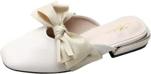 Women's Mule Shoes, Women's Slippers, Casual Bow Tie, Square Toe, Low Heel, Backless Outdoor Mule Sandals