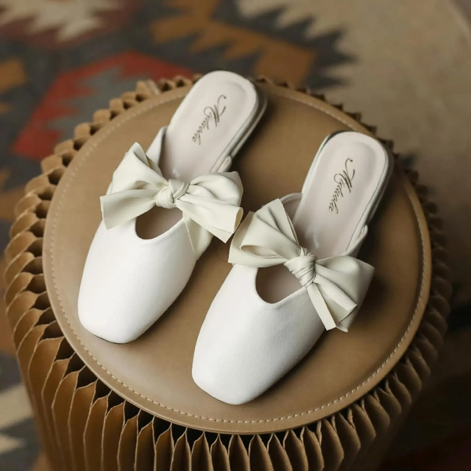 Women's Mule Shoes, Women's Slippers, Casual Bow Tie, Square Toe, Low Heel, Backless Outdoor Mule Sandals