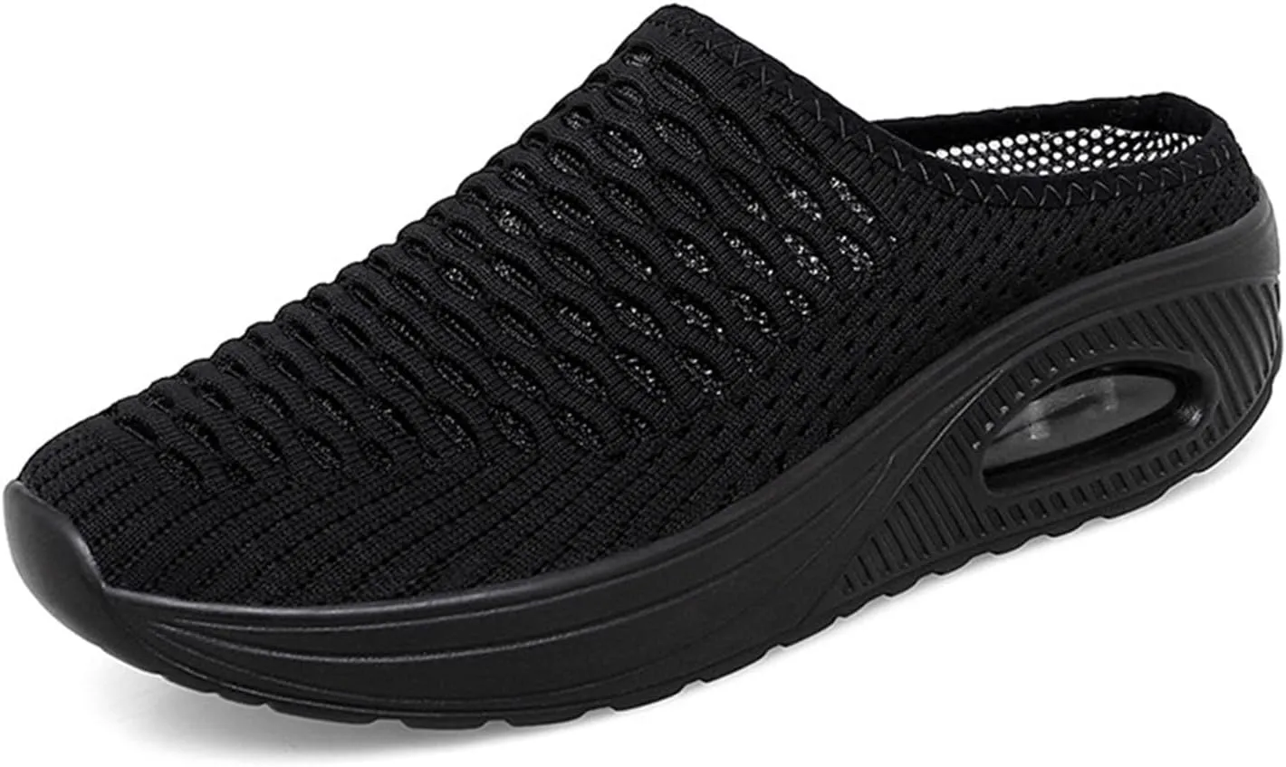 Women's Mules & Clogs Air Cushion Support Orthopedic Sandals Stretch Knitted Mesh Breathable Platform Sandals, Closed Toe Backless Sneakers Slip On Walking Slippers