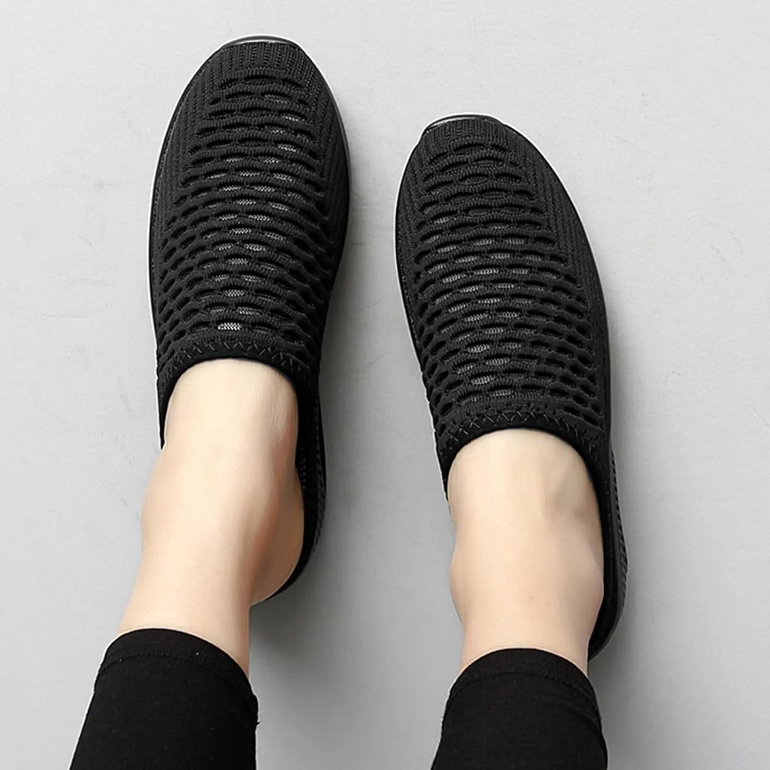 Women's Mules & Clogs Air Cushion Support Orthopedic Sandals Stretch Knitted Mesh Breathable Platform Sandals, Closed Toe Backless Sneakers Slip On Walking Slippers