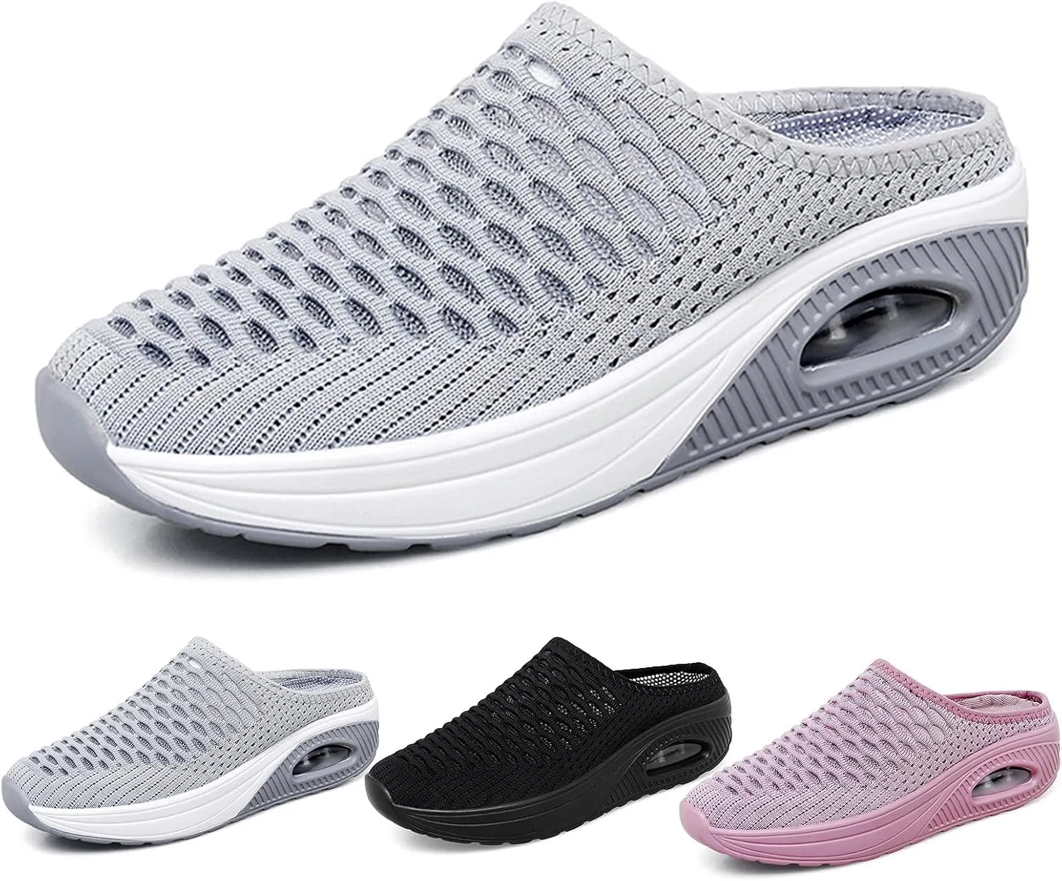 Women's Mules & Clogs Air Cushion Support Orthopedic Sandals Stretch Knitted Mesh Breathable Platform Sandals, Closed Toe Backless Sneakers Slip On Walking Slippers