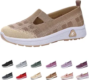 Womens Orthopedic Shoes Slip on Walkingshoes Mesh Breathable Soft Woven Shoe Non-Slip Footwear Lightweight Comfortable Arch Support Sneakers
