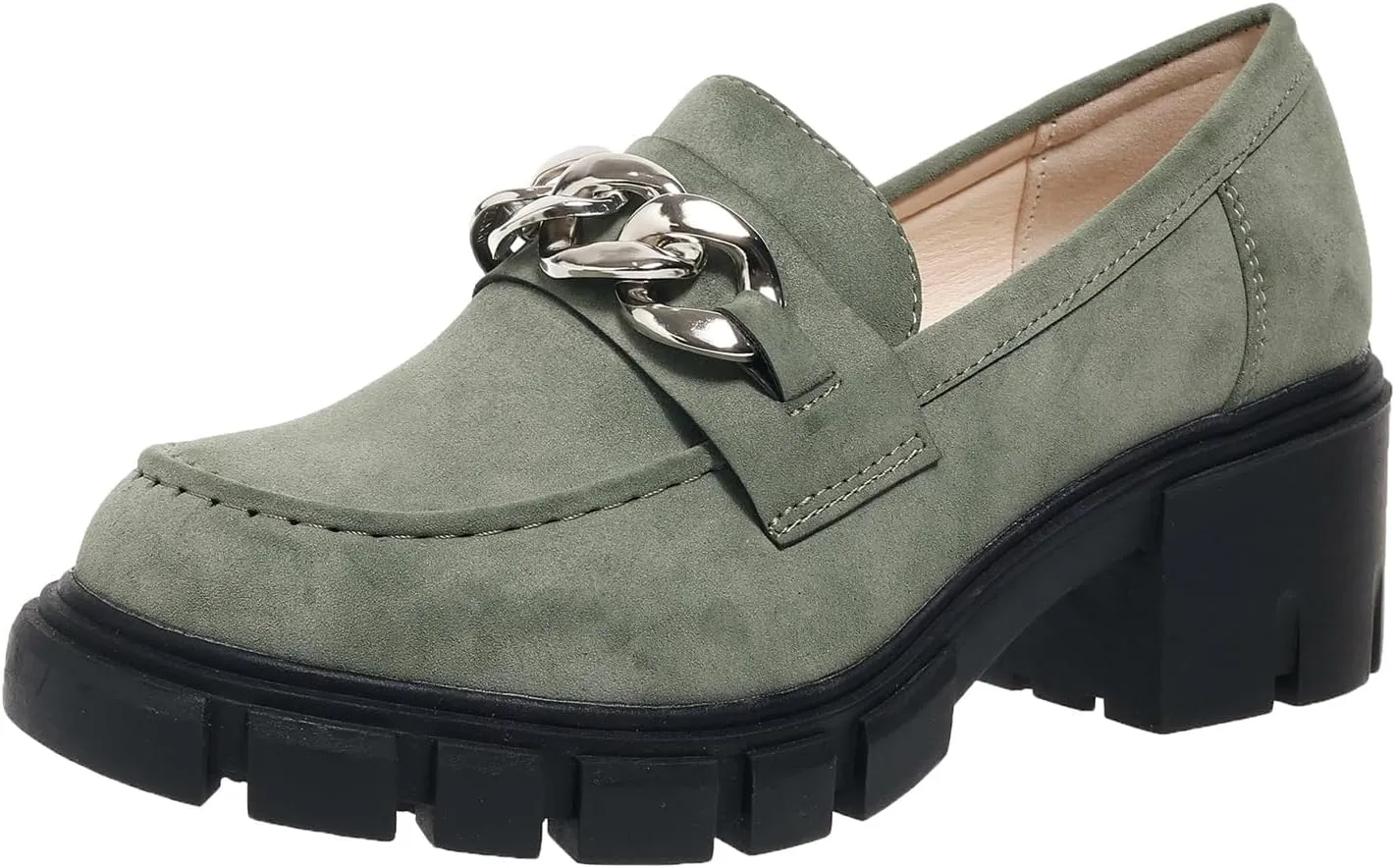 Women's Platform Loafers Slip On with Chain Comfort Chunky Casual Business Work Shoes Loafers Slip on Round Toe