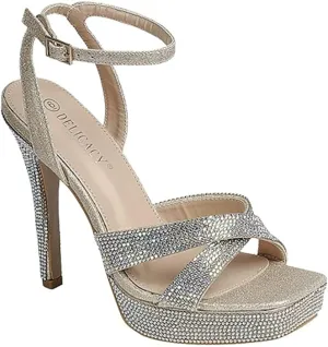Women's Rhinestone Open Toe Ankle Strap Stiletto Heel Dress Sandals Party Shoes
