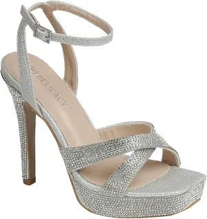 Women's Rhinestone Open Toe Ankle Strap Stiletto Heel Dress Sandals Party Shoes