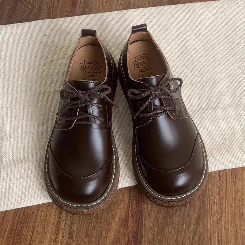 Women's Round Toe British Scholastic Style Derby Shoes