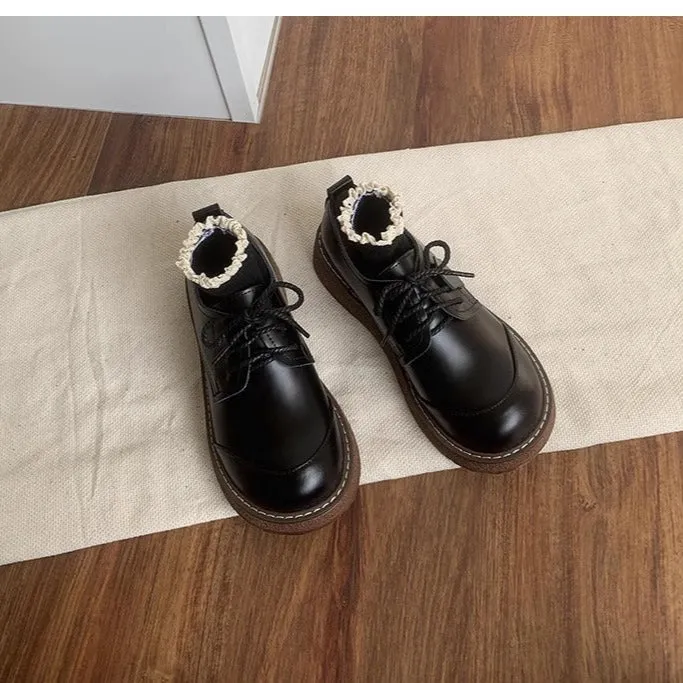 Women's Round Toe British Scholastic Style Derby Shoes