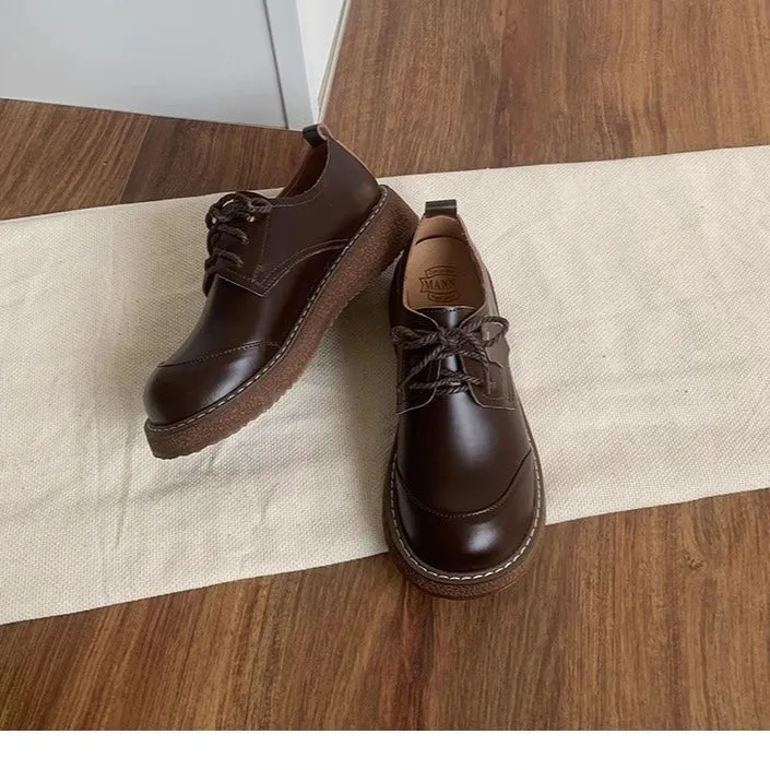 Women's Round Toe British Scholastic Style Derby Shoes
