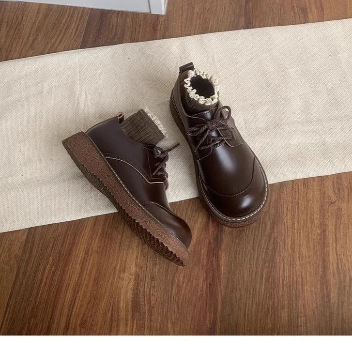 Women's Round Toe British Scholastic Style Derby Shoes