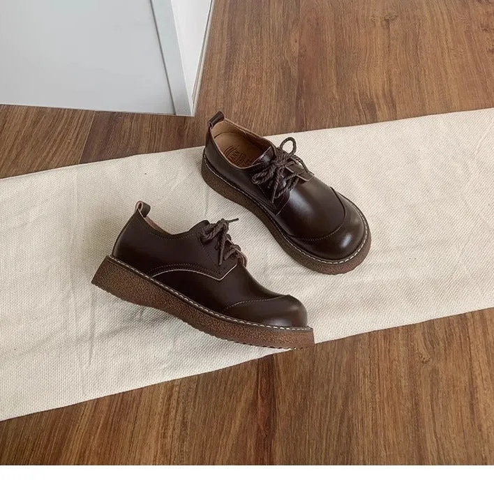 Women's Round Toe British Scholastic Style Derby Shoes