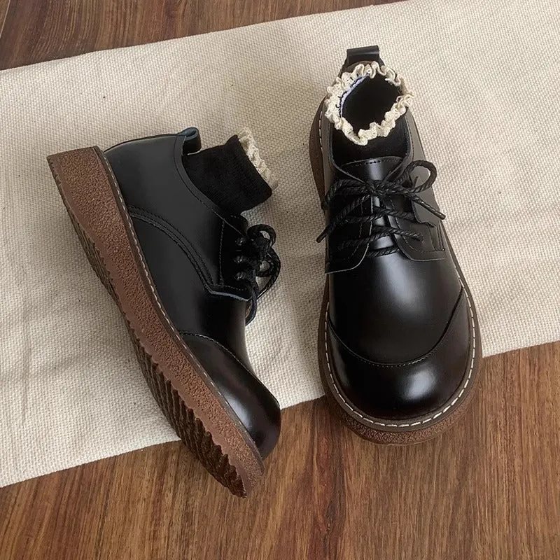 Women's Round Toe British Scholastic Style Derby Shoes