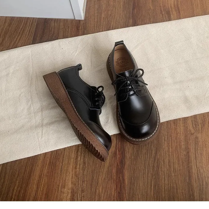 Women's Round Toe British Scholastic Style Derby Shoes