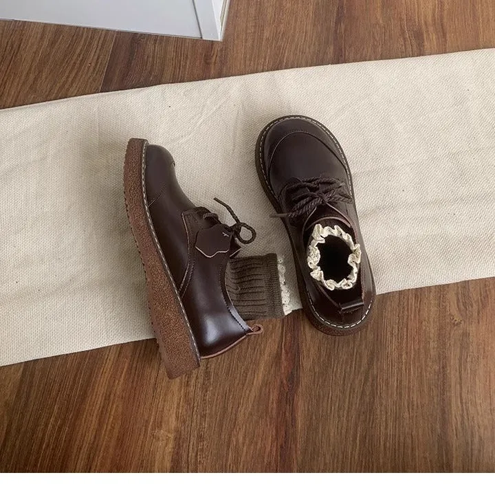 Women's Round Toe British Scholastic Style Derby Shoes