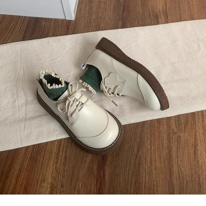 Women's Round Toe British Scholastic Style Derby Shoes