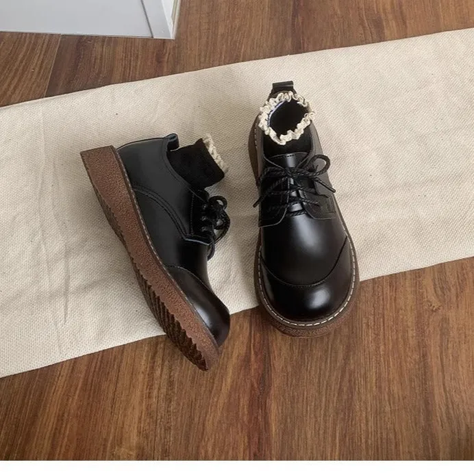 Women's Round Toe British Scholastic Style Derby Shoes