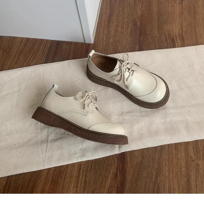 Women's Round Toe British Scholastic Style Derby Shoes