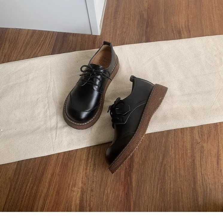 Women's Round Toe British Scholastic Style Derby Shoes