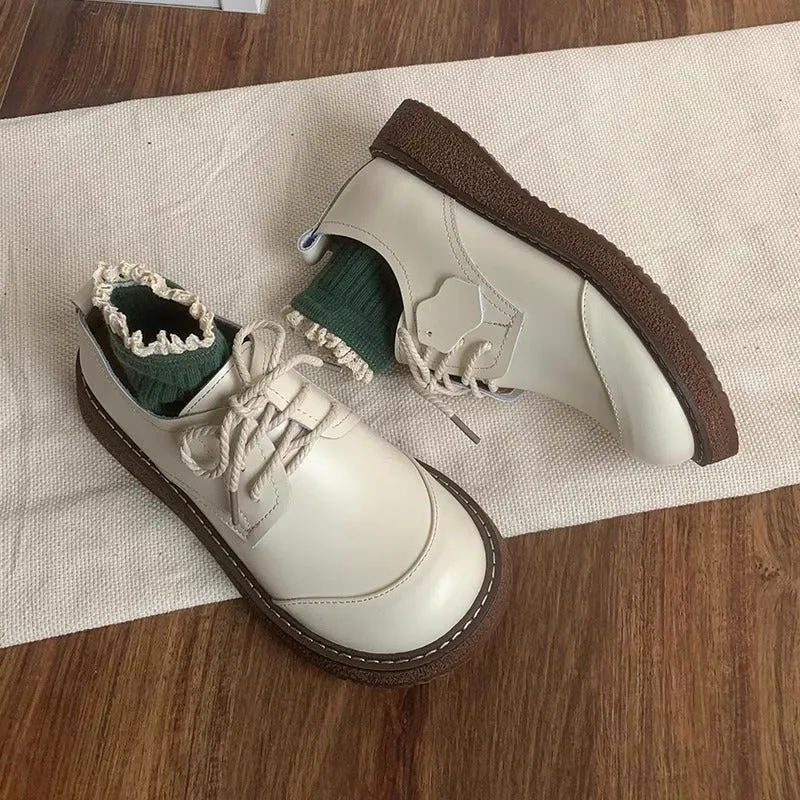 Women's Round Toe British Scholastic Style Derby Shoes