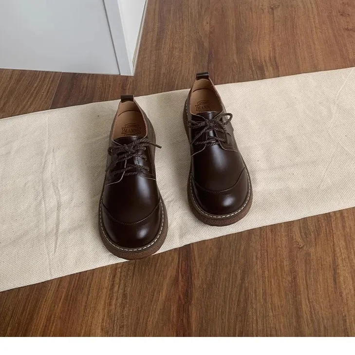 Women's Round Toe British Scholastic Style Derby Shoes