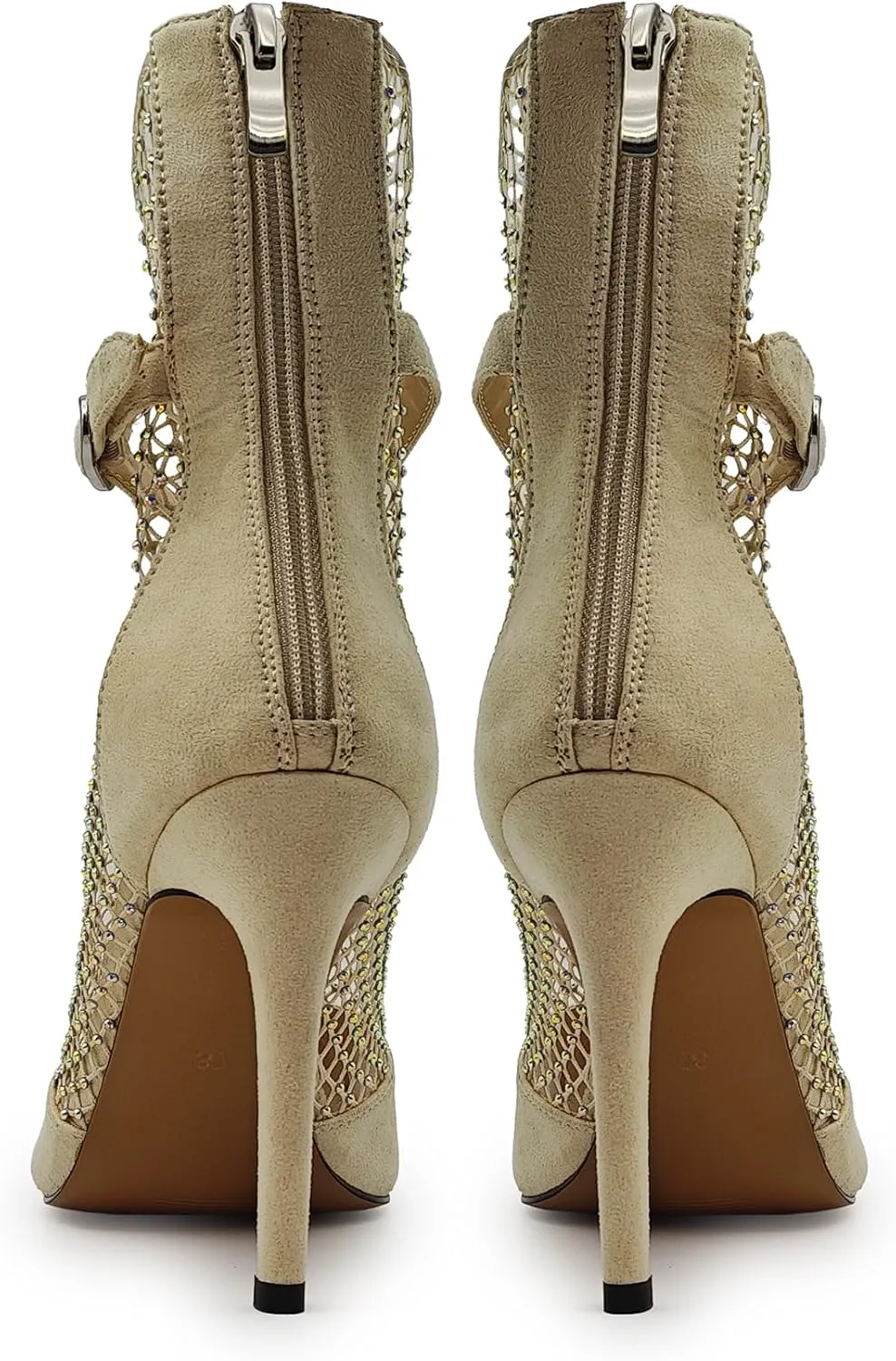 Women's sexy Suede Rhinestone mesh heels Sandal Unique wrap around Open toe Square Toe net Stiletto Zip High Heels Ankle Strap party Summer Shoes