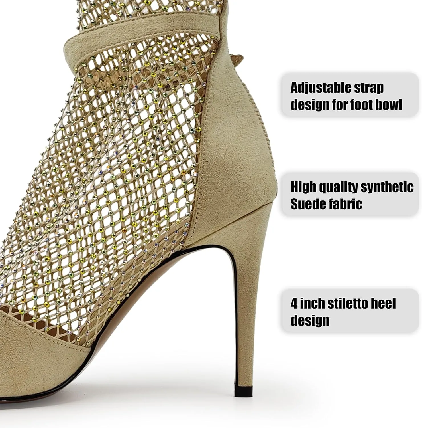 Women's sexy Suede Rhinestone mesh heels Sandal Unique wrap around Open toe Square Toe net Stiletto Zip High Heels Ankle Strap party Summer Shoes