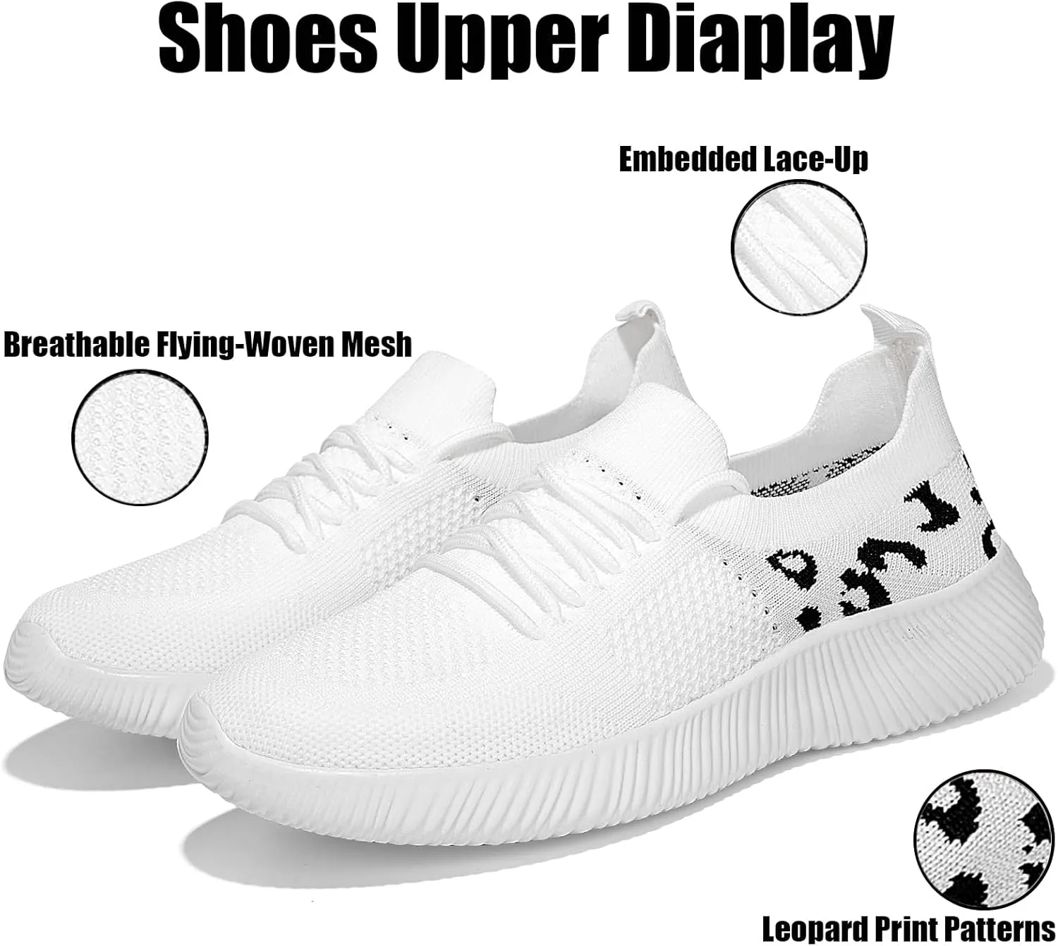 Women's Slip-On Shoes with Leopard Cheetah Print Casual Sneakers Crafted by Flying-Woven Tatting Breathable Mesh Fashionable Shoes for Ladies with Anti-Slip and Wear-Resistant Soft Outsole