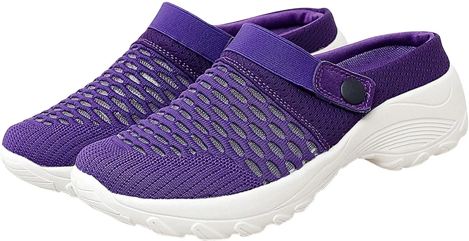Womens Slip-on Walking Shoes,Orthopedic Diabetic Knit Mesh Breathable Casual Shoes with Arch Support Summer Outdoor Non-Slip Platform Sneakers Sandals