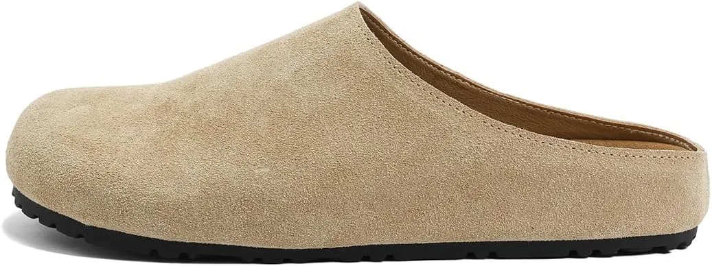 Women's Suede Clogs Soft Cork Footbed Leather Slip On Mules for Women Comfort Fall Mule Slide