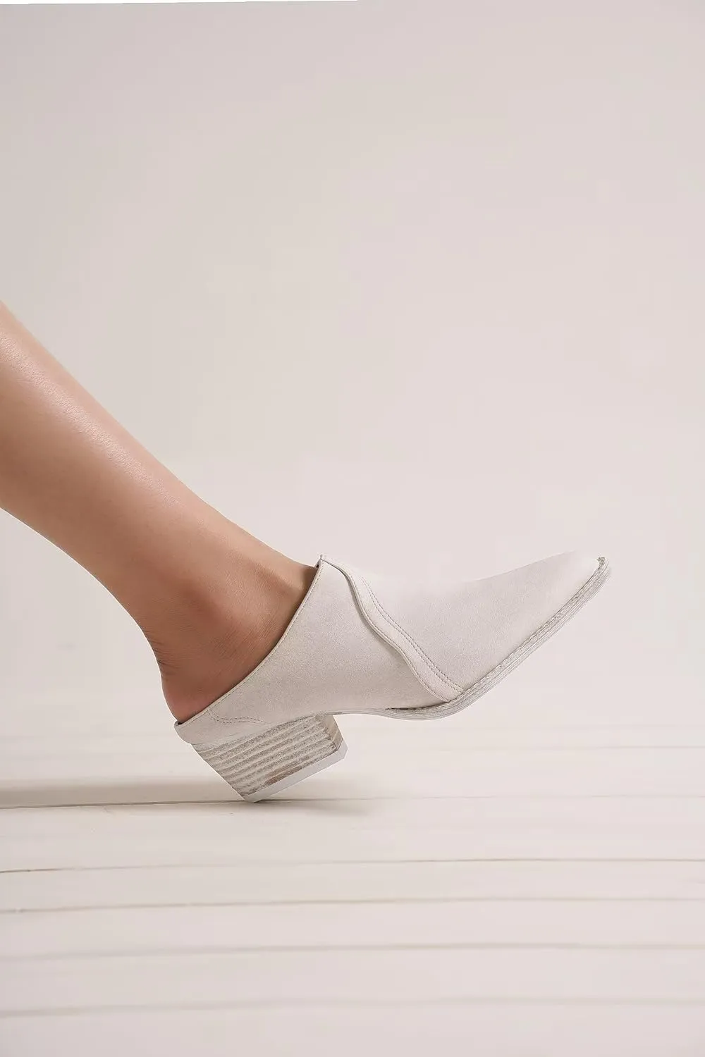 Women's Western Mules Stacked Block Heels Mules Comfort Pointed Toe Backless Slip on Slides Loafer Shoes