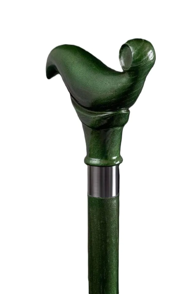 Wooden Green Walking Stick - Premium Derby Walking Cane With Ergonomic Palm Grip Handle - 36" Designer Handmade Engraved Elegant Carved Canes For Men Women Comfortable Best Gift Idea