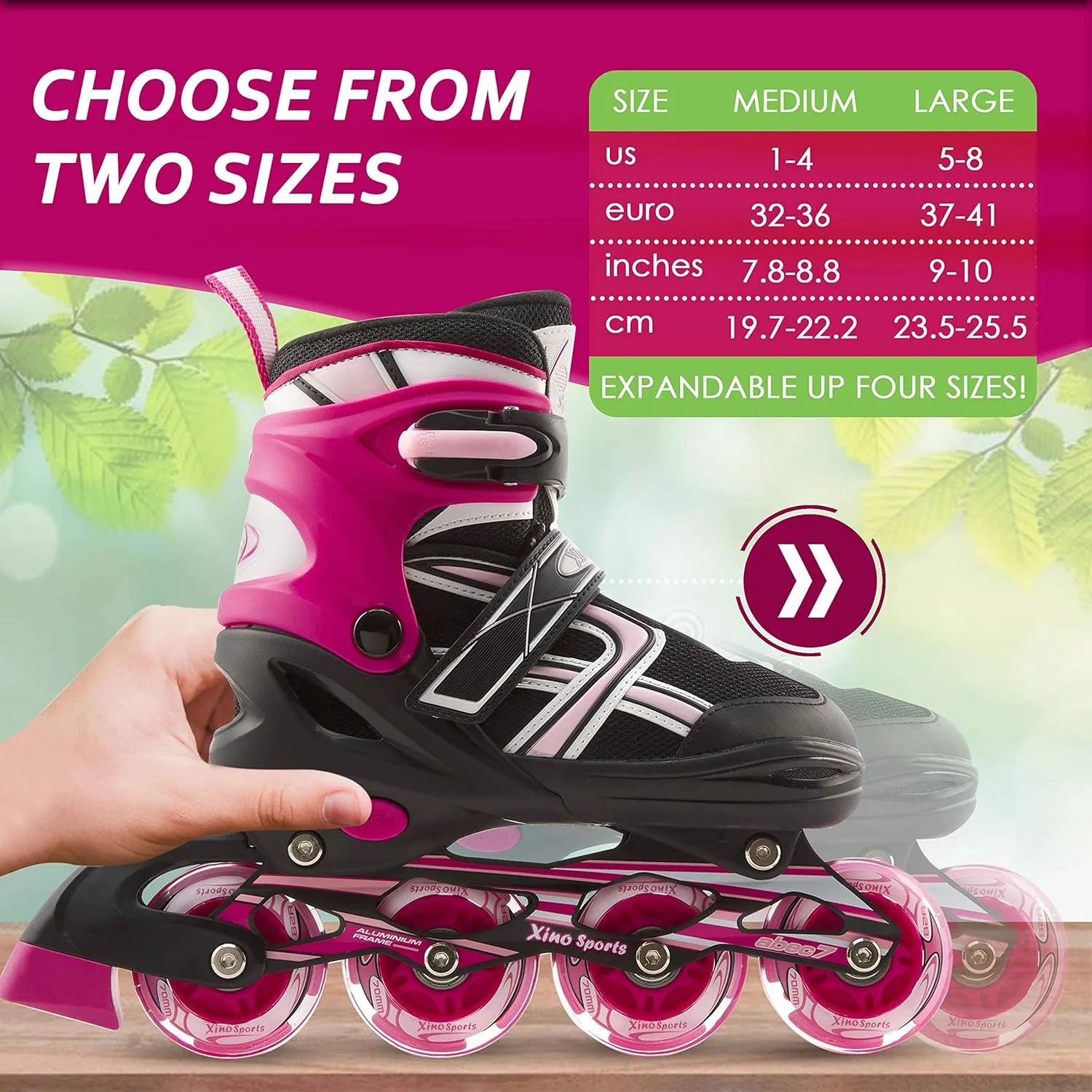 Xino Sports Kids Inline Skates for Girls & Boys - Adjustable Skates with LED Illuminating Light Up Wheels - Youth Skates for Indoors & Outdoors