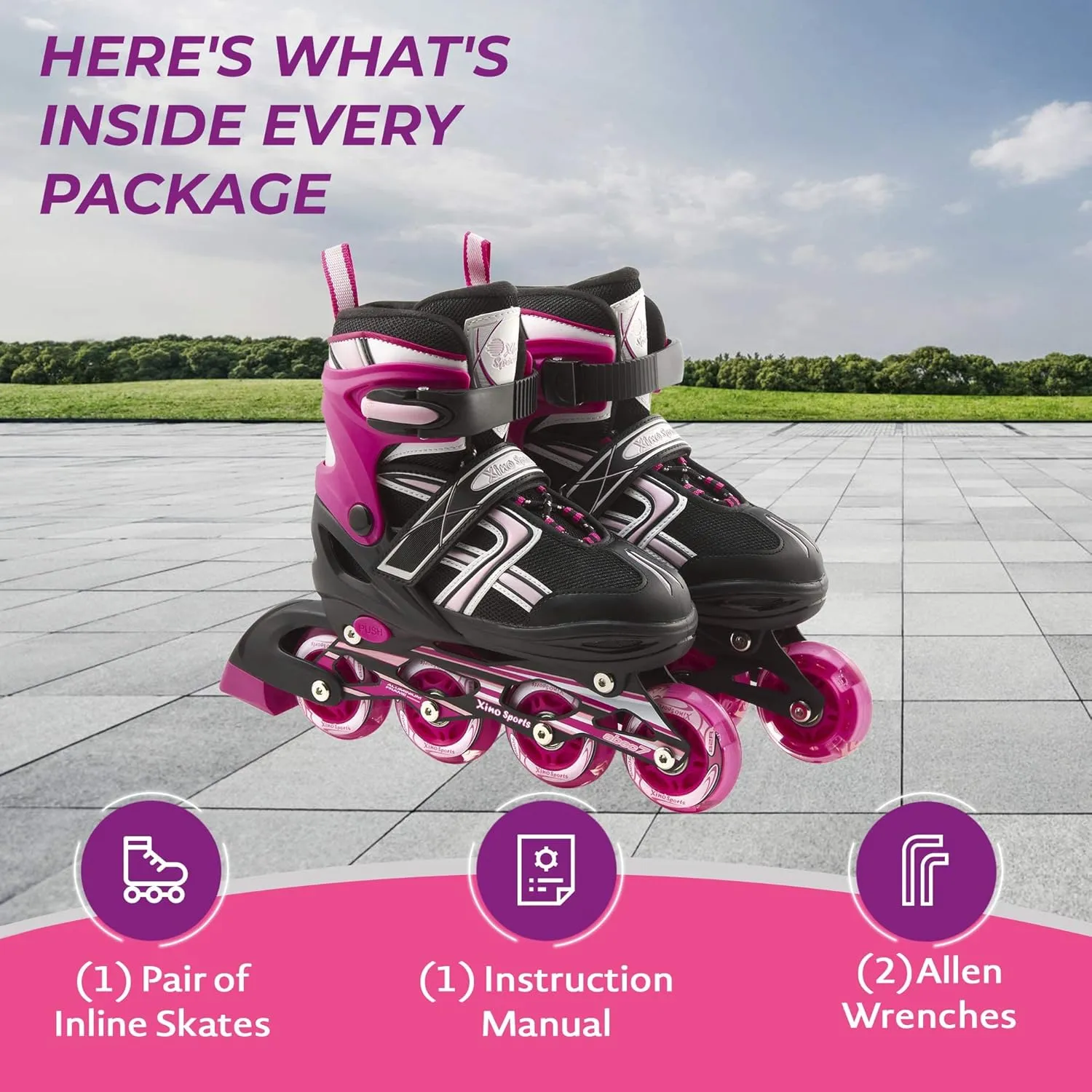 Xino Sports Kids Inline Skates for Girls & Boys - Adjustable Skates with LED Illuminating Light Up Wheels - Youth Skates for Indoors & Outdoors