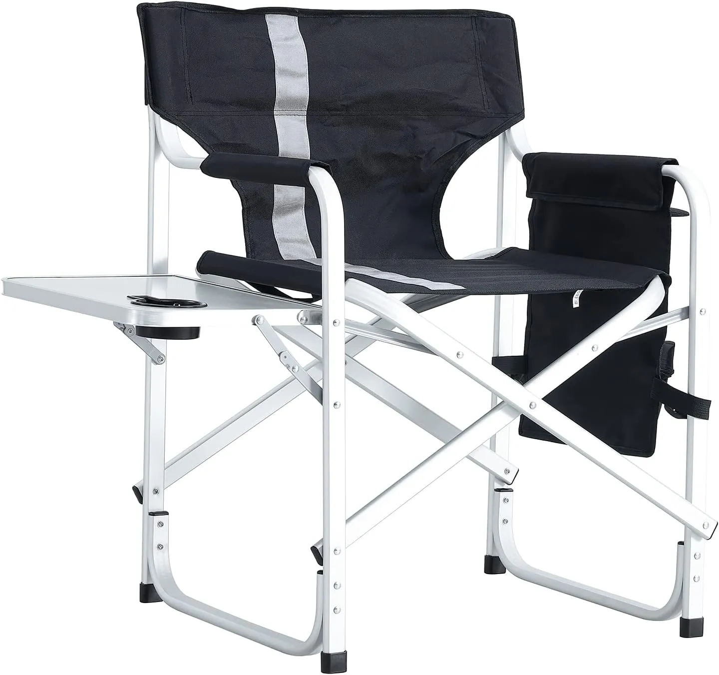 XXL Oversized Folding Camping Chair, Portable Aluminum Directors Chair with Side Table & Storage Pocket, Lawn Chairs for Fishing,Trip,Picnic,Lawn,Concert Outdoor, 1 PCS Black
